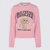 Ganni Womens Chalk Pink Poodle Logo-motif Wool-blend Knit Jumper Xs In Pink
