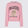 Ganni Womens Chalk Pink Poodle Logo-motif Wool-blend Knit Jumper Xs In Pink