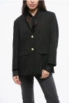 Ganni Pinstiped 2 Botton Blazer With Flap Pockets In Black
