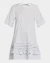 Ganni Pinstripe Cotton Mini Dress In White