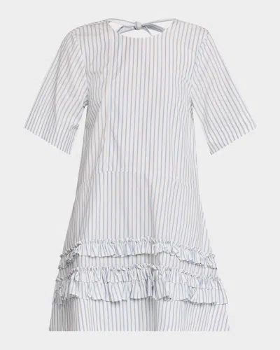 Ganni Pinstripe Cotton Mini Dress In White