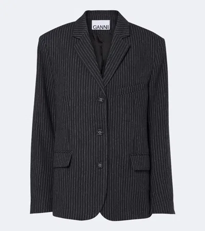 Ganni Pinstripe Flannel Blazer In Gray