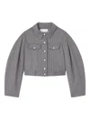 Ganni Womens Pewter Striped Cropped Woven Jacket In Gray