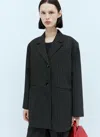 Ganni Long Sleeve Stretch Striped Oversized Blazer In Black