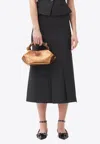 Ganni Dark Grey Stripe Suiting Midi Skirt In Black