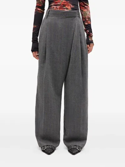 Ganni Pinstripe Pleated Trousers In Gray