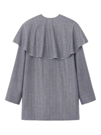 Ganni Pinstripe Ruffled Dress In Gray