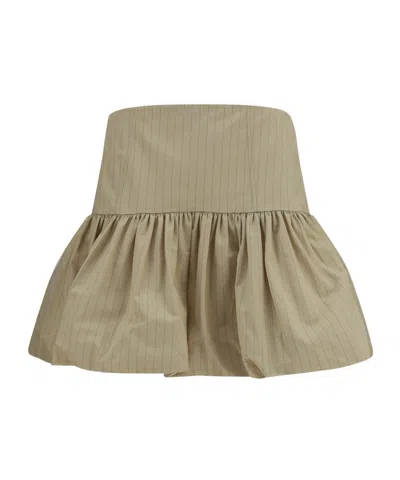 Ganni Pinstripe Ruffled Mini Skirt In Brown