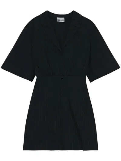 Ganni Short Sleeve Stripe Mini Dress In Black