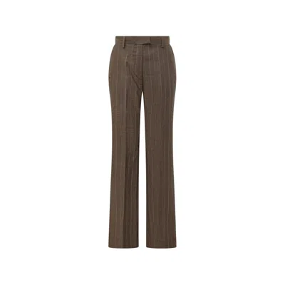 Ganni Pinstripe Straight-leg Trousers In Brown/neutrals