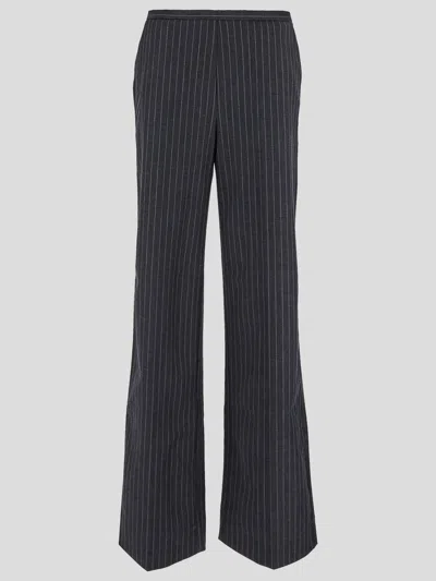 Ganni Pinstripe Straight Trousers In Gray