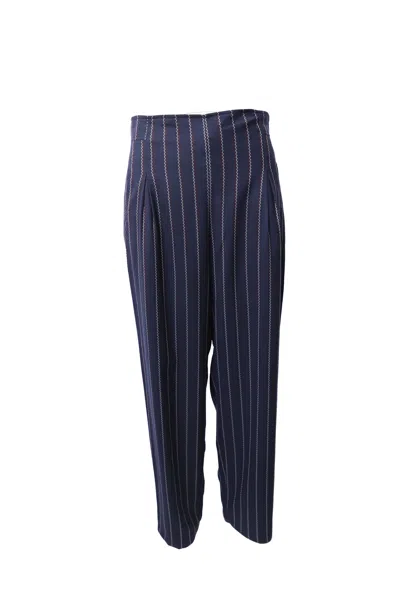 Ganni Pinstripe Wide Leg Pants In Blue Polyester