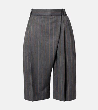 Ganni Pinstripe Wrap Shorts In Gray