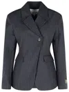 Ganni Pinstriped Black Viscose Blend Blazer Women In Blue