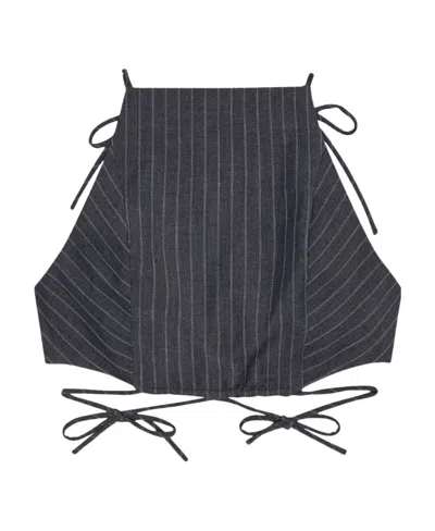 Ganni Pinstriped Open-back Crop Top In Gray