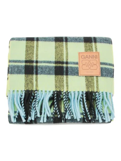 GANNI PLAID FRINGED SCARF