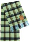 Ganni Reversible Wool Scarf Check Pattern In Green