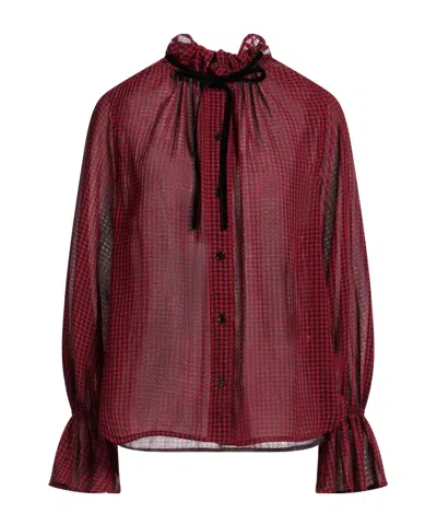 Ganni Plaid Long Sleeve Shirt In Red