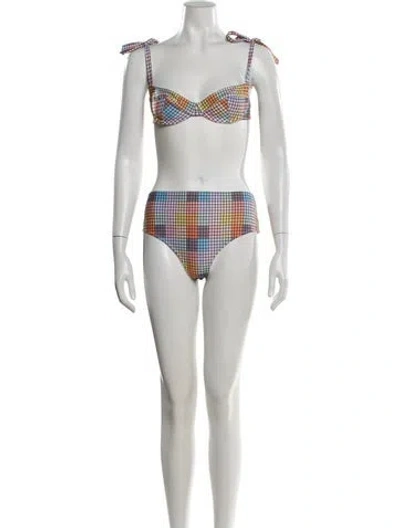 Pre-owned Ganni Plaid Print Bikini In Blue