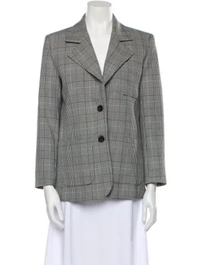 Pre-owned Ganni Plaid Print Blazer In Black