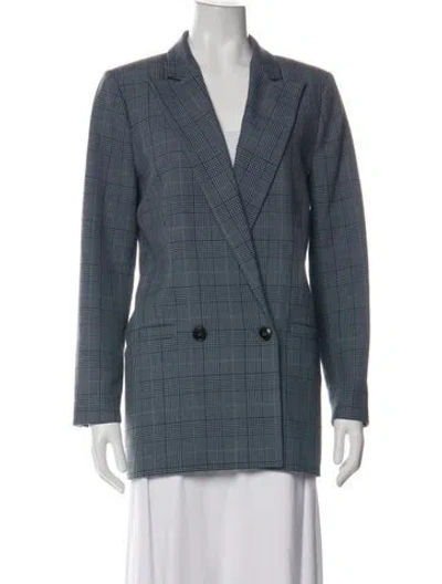 Pre-owned Ganni Plaid Print Blazer In Blue