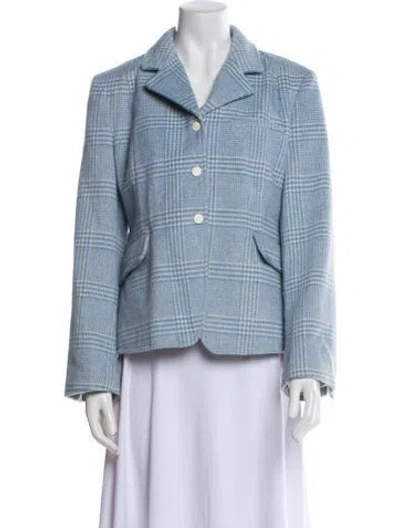 Pre-owned Ganni Plaid Print Blazer In Blue