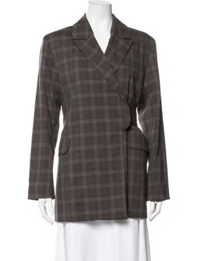 Pre-owned Ganni Plaid Print Blazer In Brown