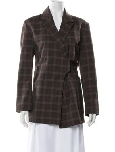 Pre-owned Ganni Plaid Print Blazer In Gray