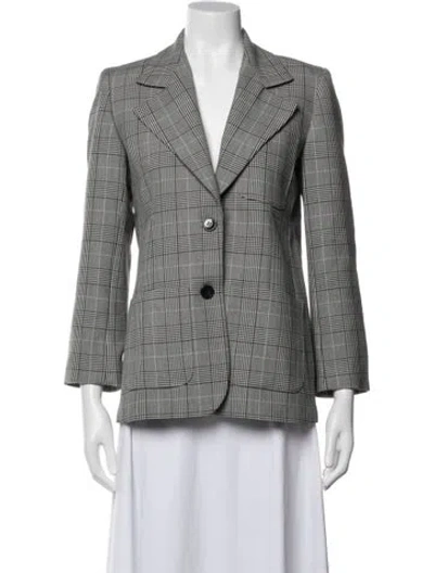 Pre-owned Ganni Plaid Print Blazer In Gray
