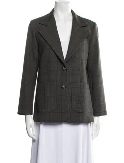 Pre-owned Ganni Plaid Print Blazer In Green