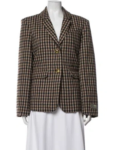 Pre-owned Ganni Plaid Print Blazer W/ Tags In Brown