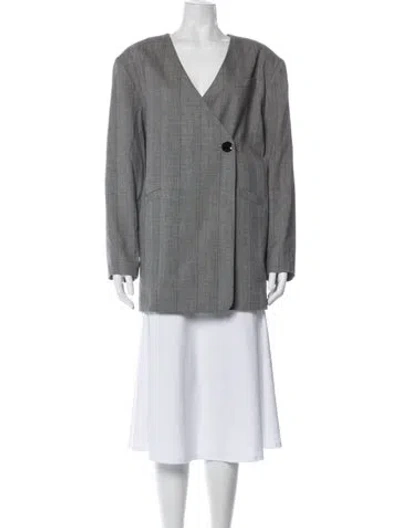 Pre-owned Ganni Plaid Print Blazer W/ Tags In Gray