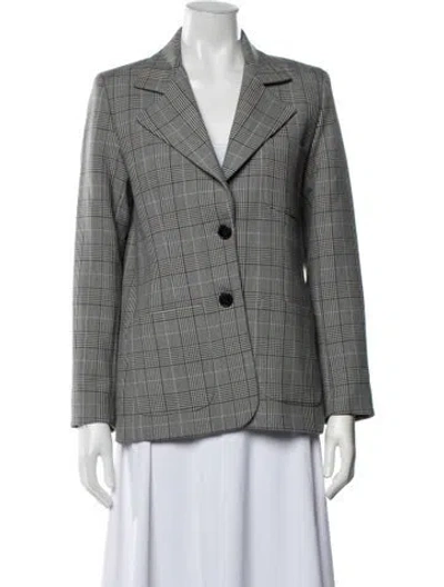 Pre-owned Ganni Plaid Print Coat In Grey