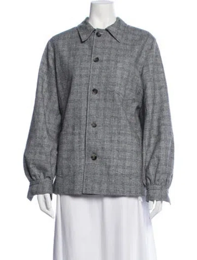 Pre-owned Ganni Plaid Print Coat In Grey