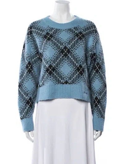 Pre-owned Ganni Plaid Print Crew Neck Sweater In Blue