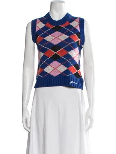 Pre-owned Ganni Plaid Print Crew Neck Sweater In Multicolor