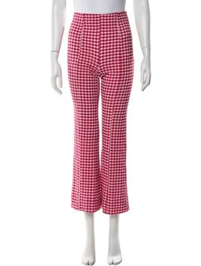 Pre-owned Ganni Plaid Print Flared Pants In Red