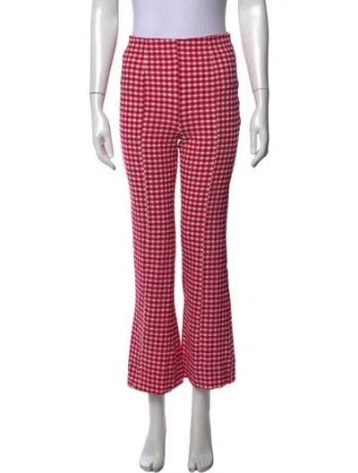 Pre-owned Ganni Plaid Print Flared Pants In Red