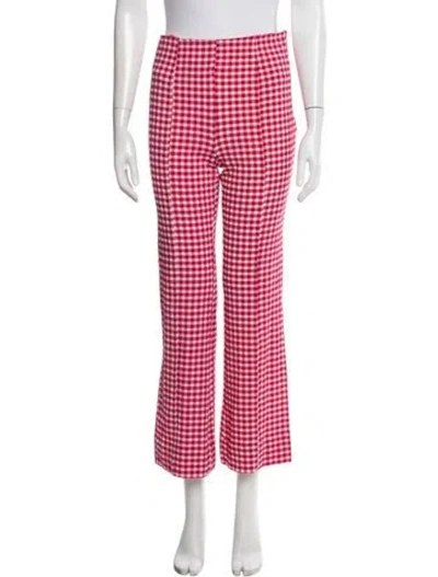Pre-owned Ganni Plaid Print Flared Pants In Red