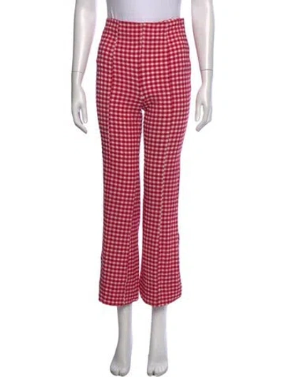 Pre-owned Ganni Plaid Print Flared Pants In Red