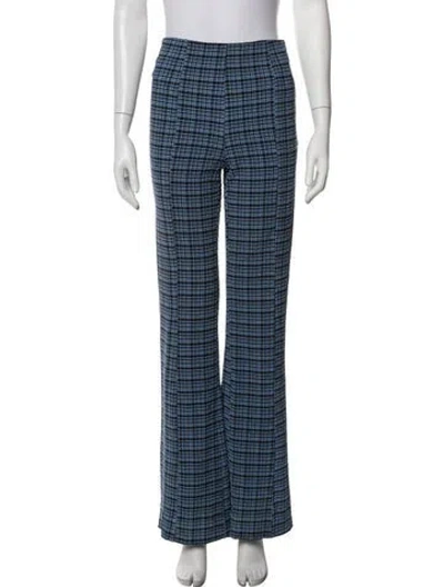 Pre-owned Ganni Plaid Print Flared Pants In Blue