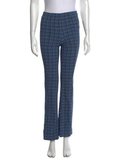 Pre-owned Ganni Plaid Print Flared Pants In Blue