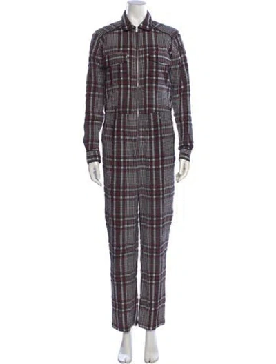 Pre-owned Ganni Plaid Print Jumpsuit In Blue