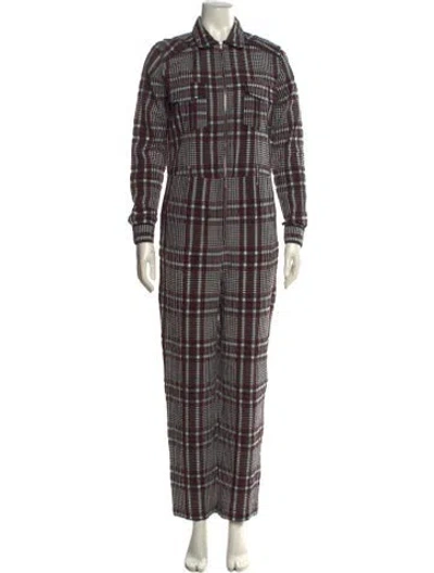 Pre-owned Ganni Plaid Print Jumpsuit In Red