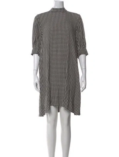 Pre-owned Ganni Plaid Print Knee-length Dress In Black