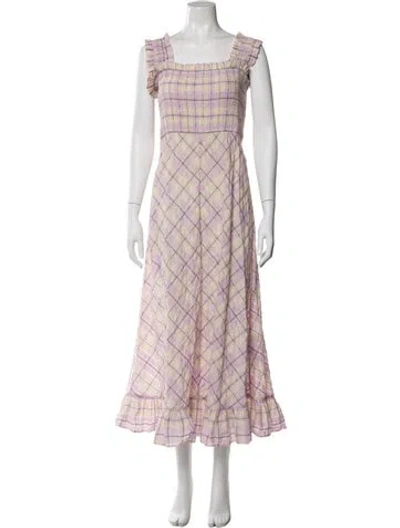 Pre-owned Ganni Plaid Print Long Dress