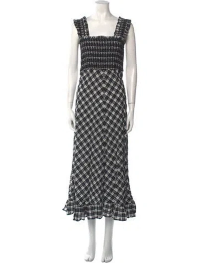 Pre-owned Ganni Plaid Print Long Dress In Black