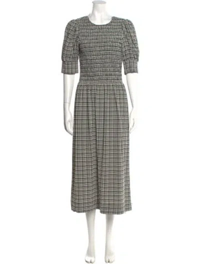 Pre-owned Ganni Plaid Print Long Dress In Black