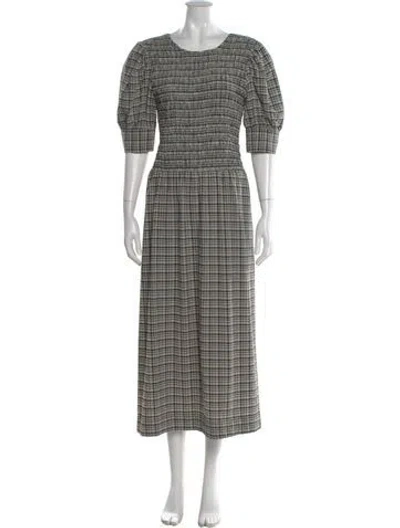Pre-owned Ganni Plaid Print Long Dress In Black