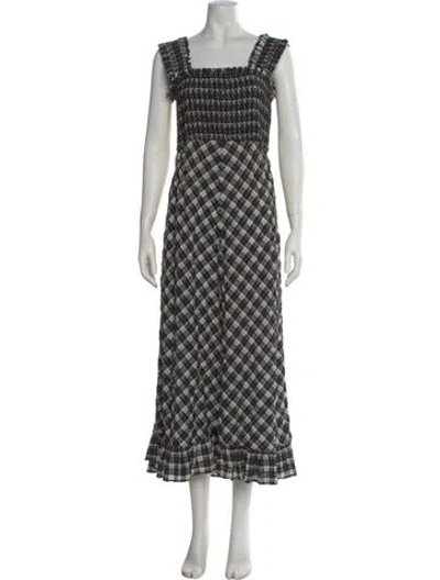 Pre-owned Ganni Plaid Print Long Dress In Black